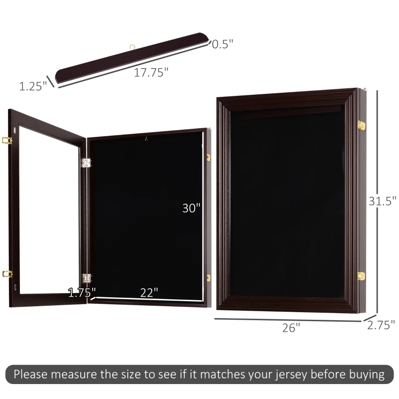 HOMCOM 32" x 24" UV-Resistant Sports Jersey Frame Display Case, Brown