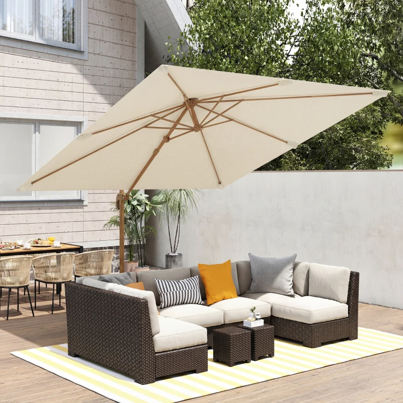 Outsunny 10 FT Patio Cantilever Umbrella, Outdoor Offset Umbrella with 360° Rotation, Outdoor Market Umbrella with Crank and Tilt