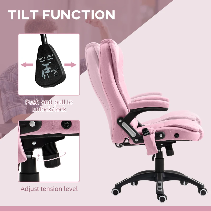 Vinsetto 6 Point Vibrating Massage Home Office Chair High Back Executive Chair with Reclining Back, Swivel Wheels, Pink
