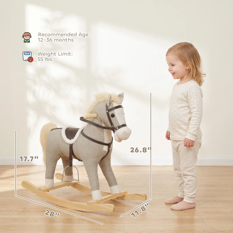 Qaba Rocking Horse, Back and Forth Rocking, Ride on Horse Toy with Sound Effects, for 12-36 Months Toddlers, Gray