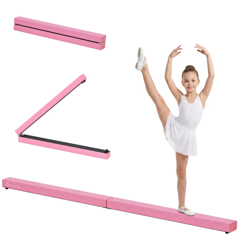 Soozier 7ft Folding Balance Beam, Gymnastics Beam with Wood Core, Pink
