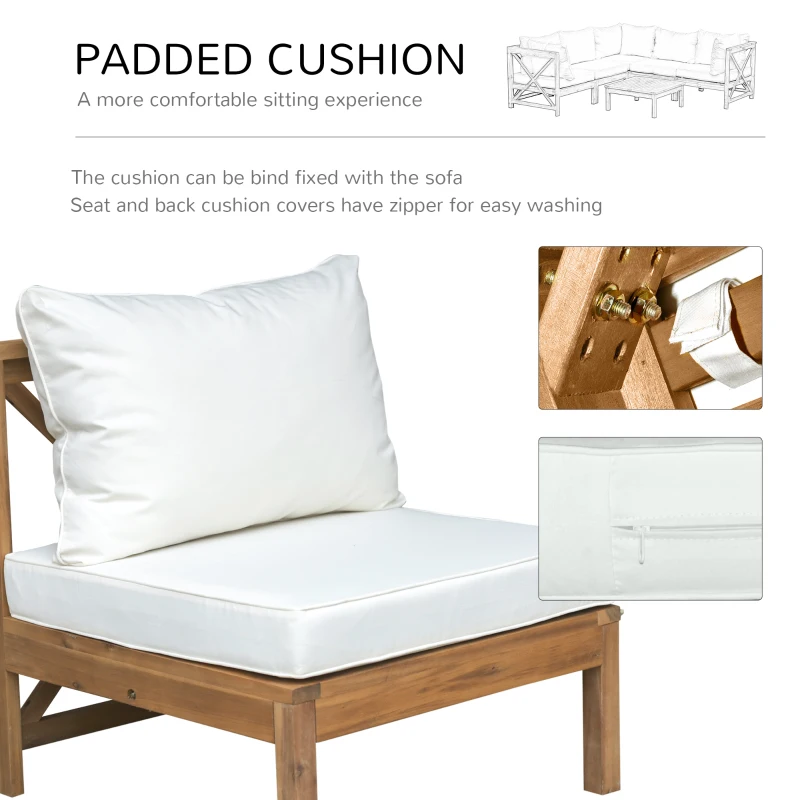 Outsunny 6-Piece Patio Furniture Set, Wooden Conversation Set, Modular Design Sectional Sofa Set with Coffee Table & 8 Pillows for Lawn, Backyard, White