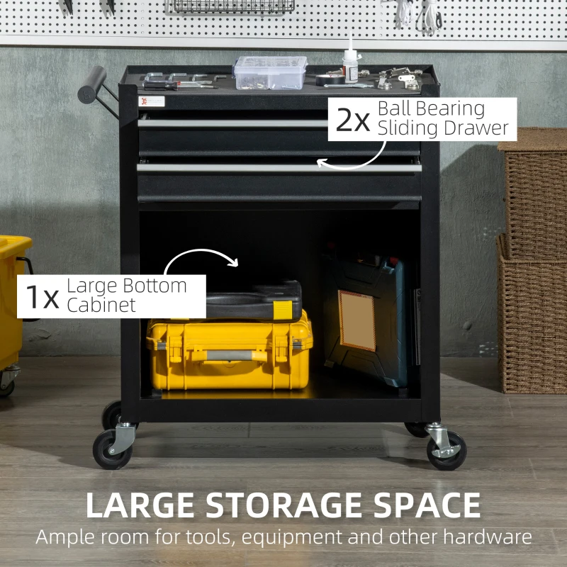 DURHAND 2-Drawer Rolling Tool Chest on Wheels, Metal Tool Cabinet for Warehouse, Workshop and Garage, Black