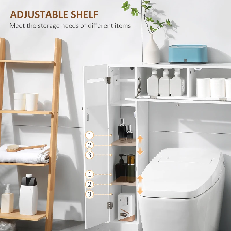 kleankin Over The Toilet Storage Shelf, Freestanding Bathroom Organizers Cabinet with Flip Up Door and Adjustable Shelves for Laundry Room, White