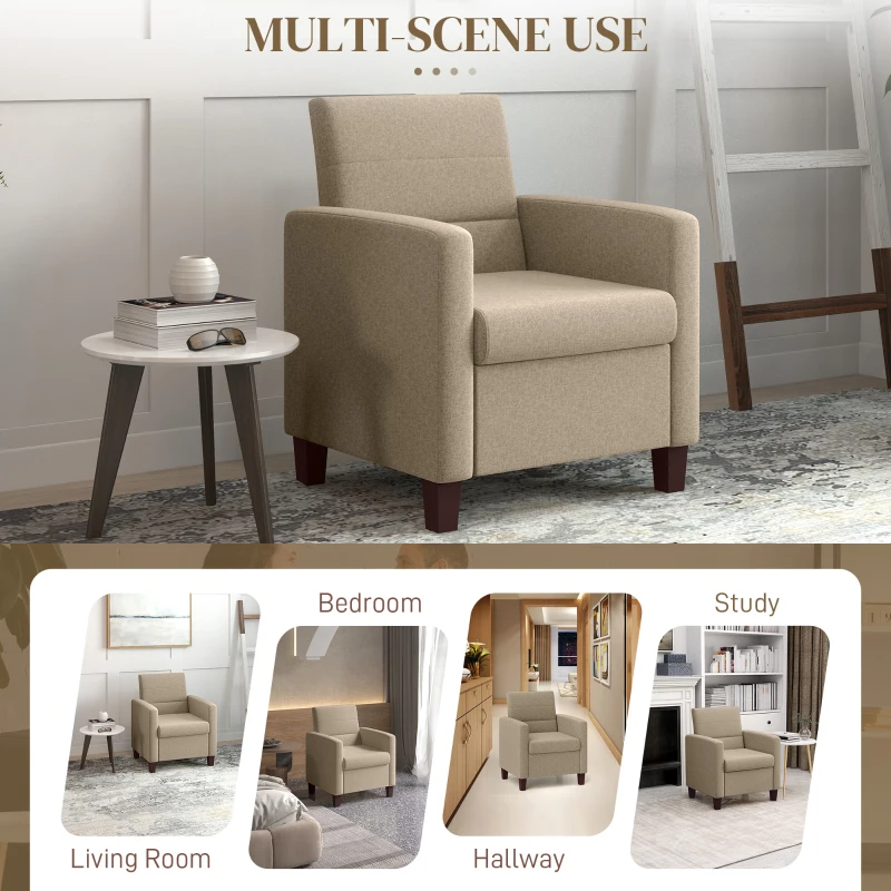 HOMCOM Fabric Accent Chair, Modern Armchair with Seat Cushion and Non-Slip Pads for Living Room, Bedroom, Light Brown