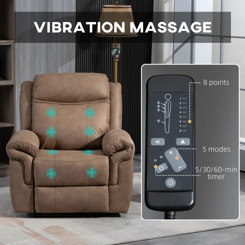 HOMCOM Manual Recliner Chair with Vibration Massage, Side Pockets, Microfibre Reclining Chair for Living Room, Brown