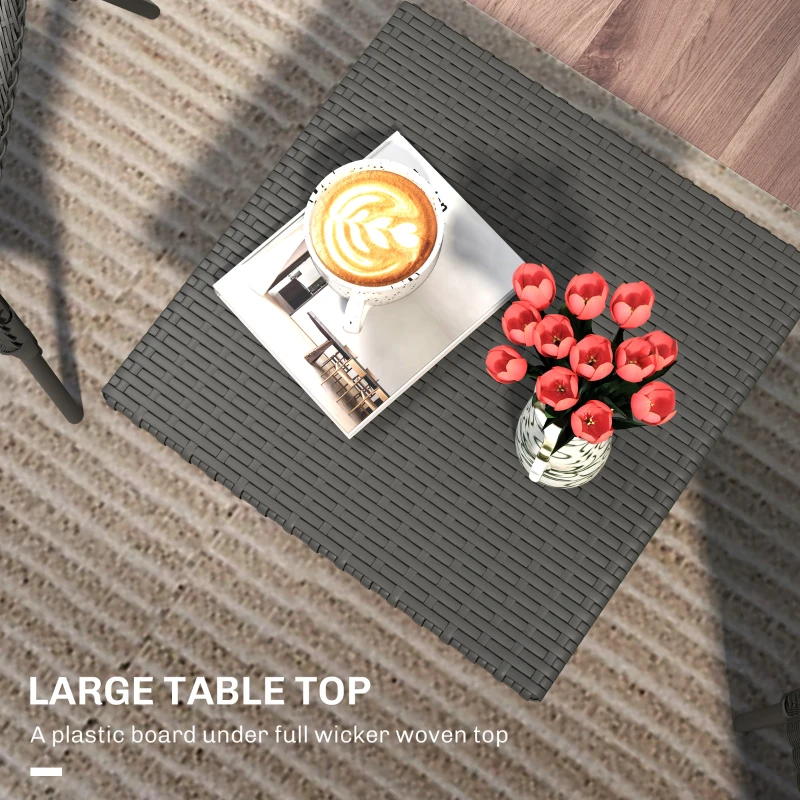 Outsunny Wicker Outdoor Side Table, 20" Square Patio End Table w/ Full Woven Top, Grey