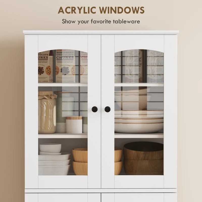 HOMCOM 64" Tall Kitchen Pantry Cabinet, Kitchen Cabinet with Soft-Close Acrylic Doors, 10 Shelves, 8 Door Racks, White