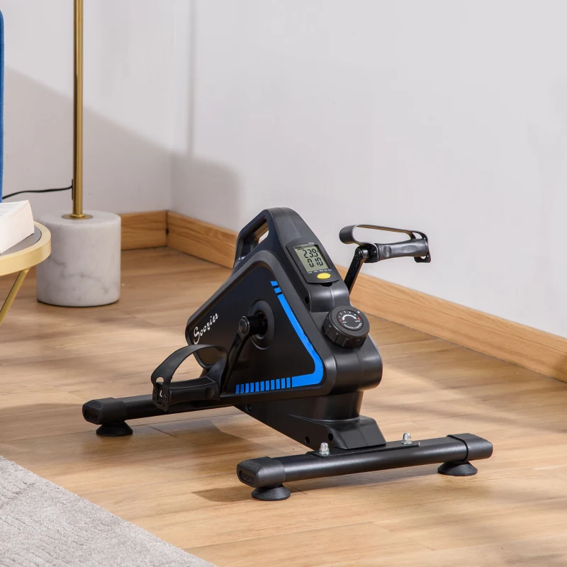 Soozier Under Desk Bike Pedal Exerciser Magnetic Mini Exercise Bike 5 Levels Adjustable Resistance Rehabilitation with LCD Display for Home/Office, Blue/Black