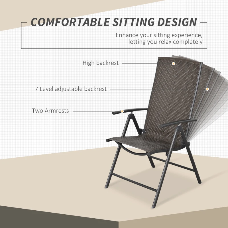 Outsunny Set of 2 Rattan Wicker Patio Dining Chairs with  Backrest Adjustable and Folding Design, Outdoor Recliner Set for Garden, Backyard, Lawn, Balcony, Mixed Gray