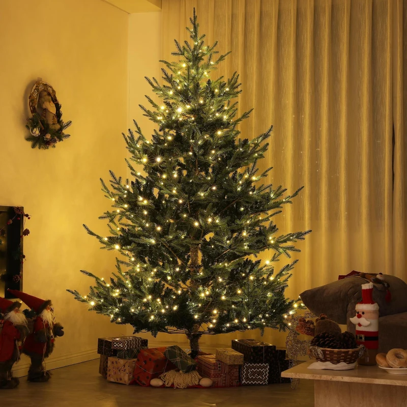 HOMCOM 7.5 ft Artificial Christmas Tree, Prelit Christmas Tree with 300 LED Lights, 1218 Branch Tips and Wide Metal Base, Green