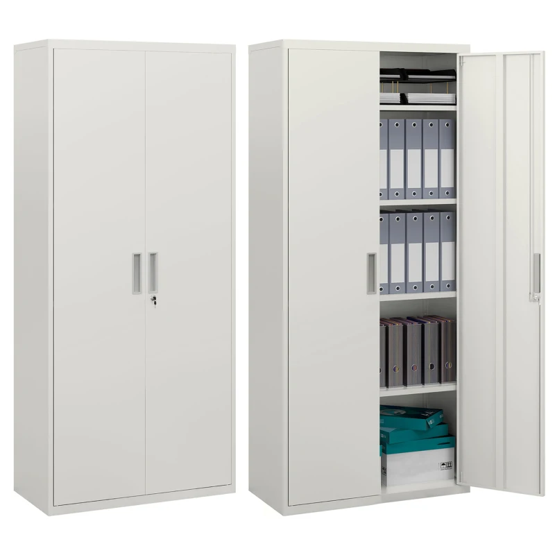 HOMCOM 71" Tall Garage Cabinet, Metal Storage Cabinet with 2 Doors, 4 Adjustable Shelves for Home Office, Study, Garage, White