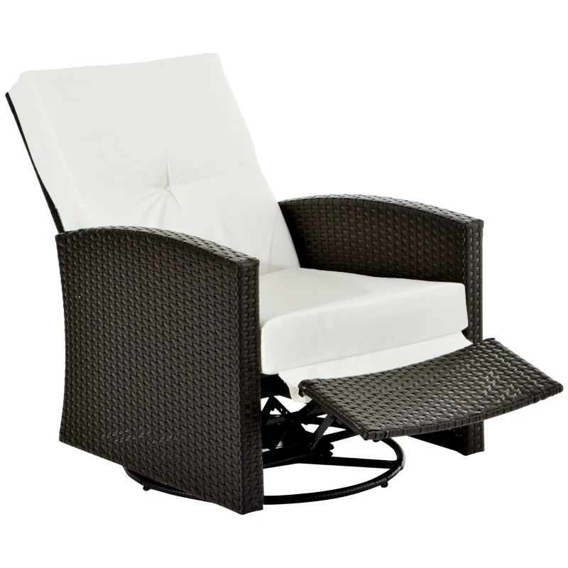 Outsunny Outdoor Rattan Wicker Lounge Chair with Footrest & Soft Cushion for Patio, Garden, Backyard, Cream White