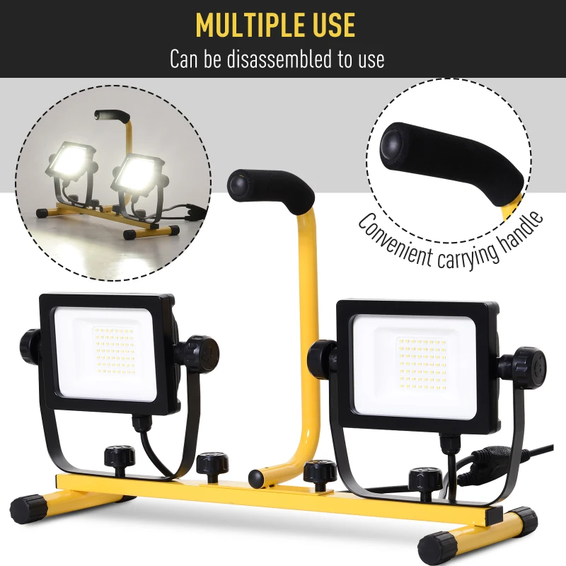 HOMCOM 8,000 Lumen LED Work Lights Dual Head Weather Resistant with Tripod Stand