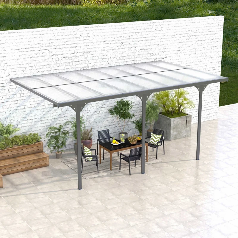 Outsunny 16.5' x 10' Outdoor Polycarbonate Pergola, Transparent UV Blocking Awning, Hardtop Deck Gazebo, Aluminum, Gray