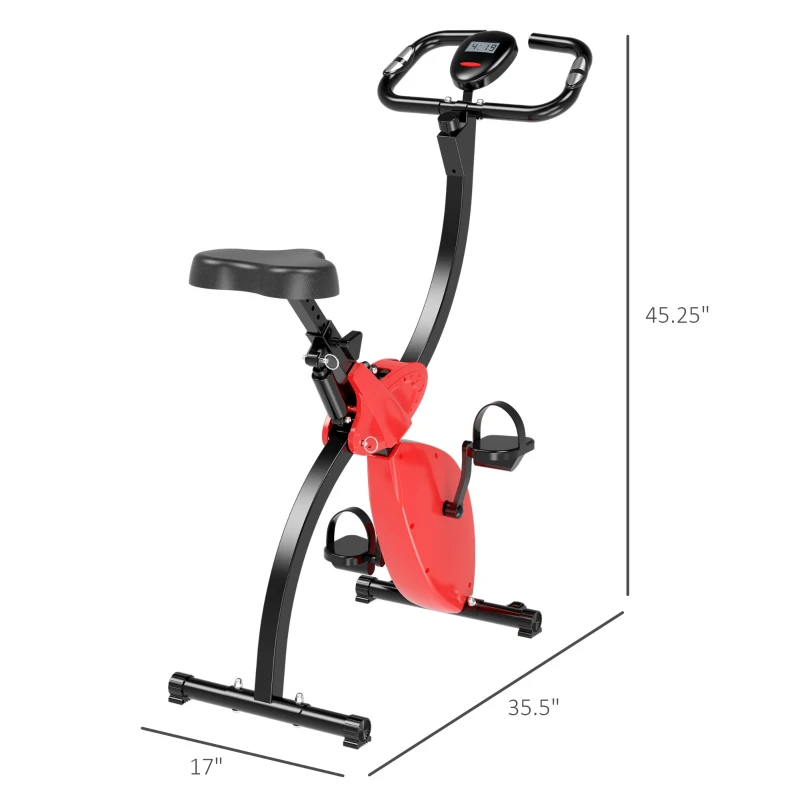 Soozier Foldable Upright Training X-Bike With Magnetic Resistance, Exercise Cycling Bicycle for Cardio, Aerobic Exercise, Red