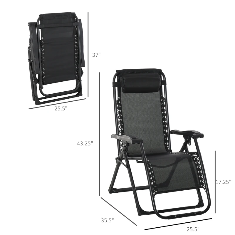 Outsunny Reclining Zero Gravity Chair with Adjustable Backrest, Folding Garden Sun Lounger, Outdoor Recliner with Removable Cushion and Headrest, Light Grey