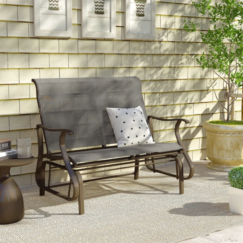 Outsunny Garden Double Gliding Chair, Patio Glider Armchair for Outdoor, Backyard Mesh Seat and Backrest, Steel Frame, Light Grey