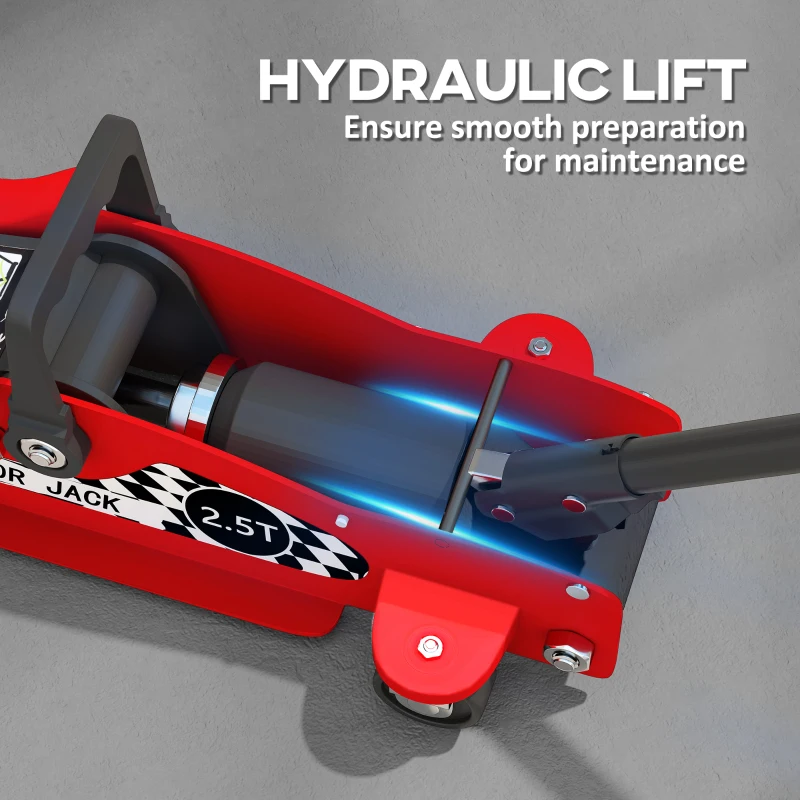 HOMCOM Low Profile Car Jack, Hydraulic Racing Floor Jack, 3.1"-14.1" Lifting Range, 2.5 Ton (5,000 lb) Capacity, Red