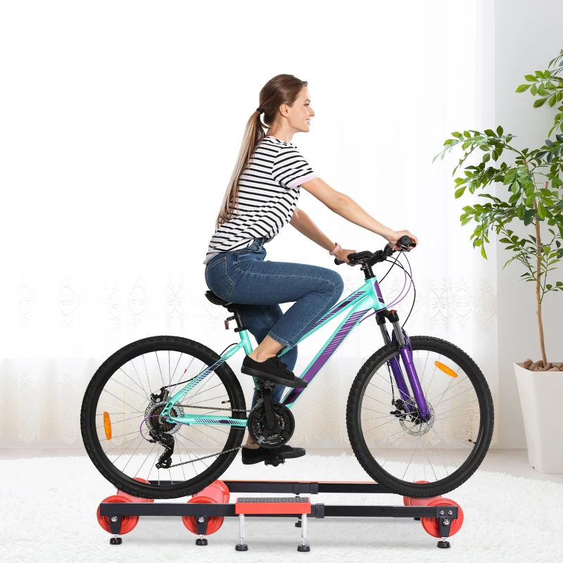Soozier Bike Roller Adjustable Trainer Indoor Fitness Cycling Parabolic Roller Bike Trainer Portable Bike Exercise - Red
