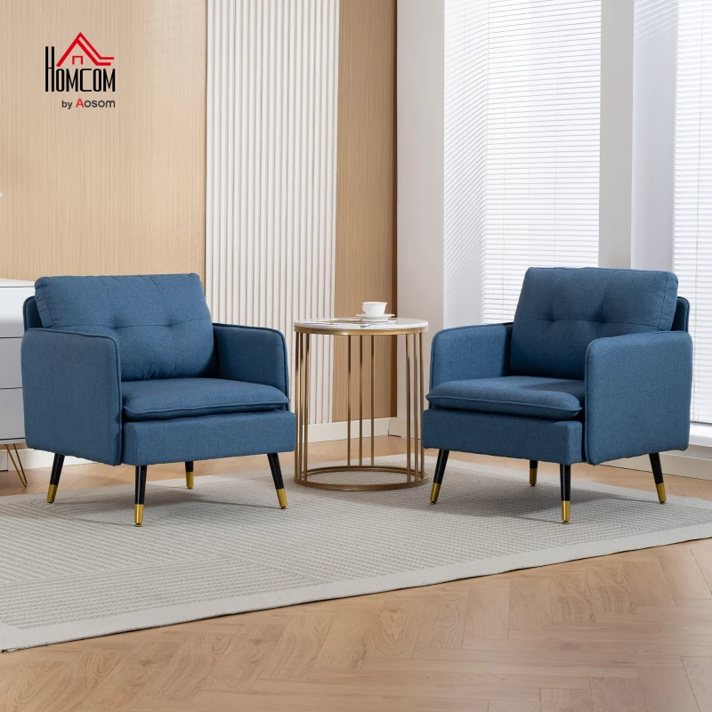 HOMCOM Accent Chairs Set of 2, Upholstered Armchairs with Tufted Back Cushion and Steel Legs for Living Room, Bedroom