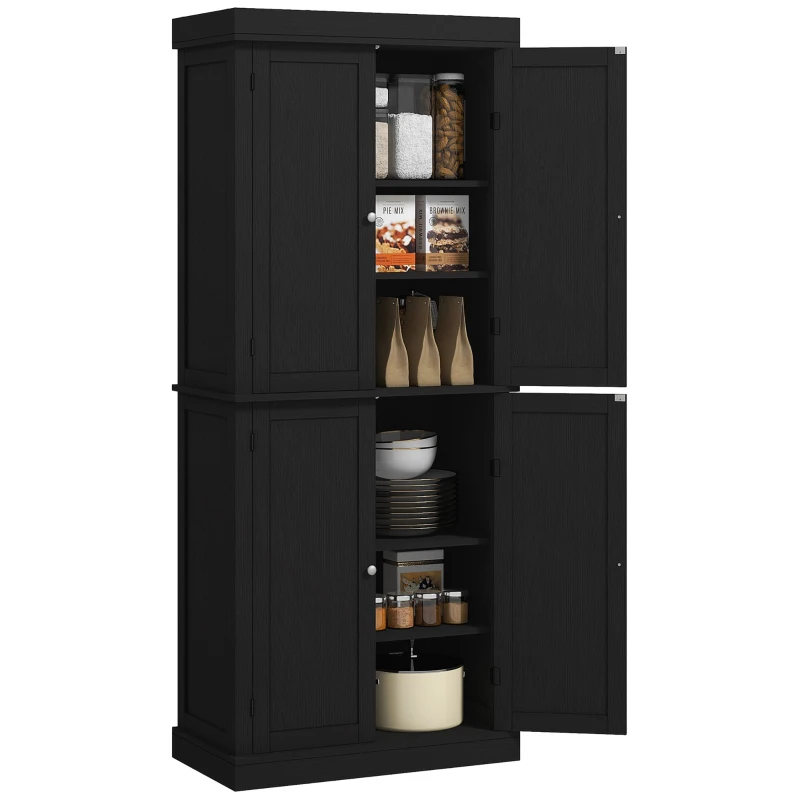 HOMCOM 72.5" Freestanding Kitchen Pantry Cabinet with 4 Doors, Black