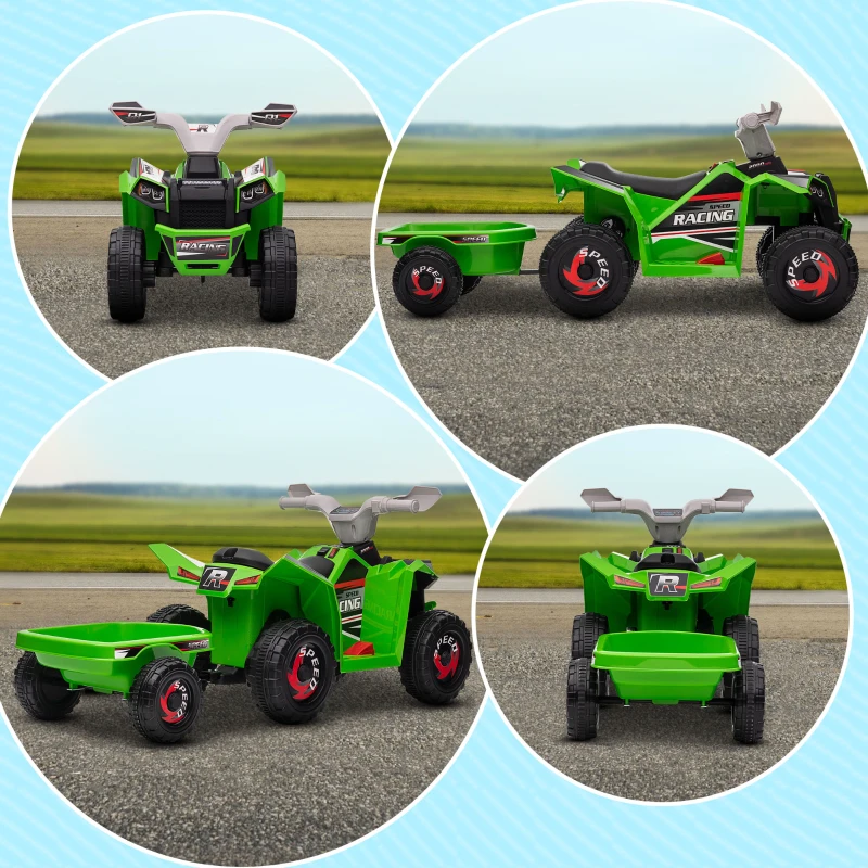 Aosom 6V Electric Toy Car with Back Trailer, Forward Backward, Wear-Resistant Wheels for Ages 18-36 Months, Green