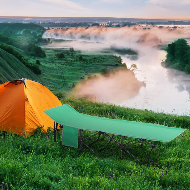 Outsunny Folding Camping Cots for Adults with Carry Bag, Side Pocket, Outdoor Portable Sleeping Bed, 330 lbs. Capacity, Green