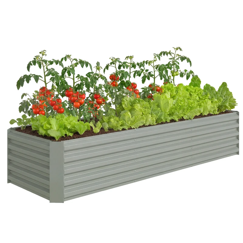 Outsunny 8' x 2.6' x 1.5' Galvanized Raised Bed, Large Elevated Planter Box for Growing Flowers, Herbs and Vegetables, Light Grey