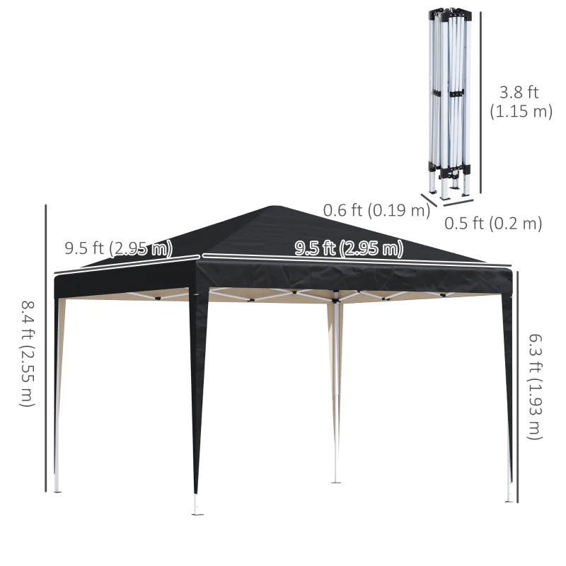 Outsunny 10 x 10ft Folding Pop Up Tent Outdoor Gazebo Canopy with Carrying Bag, Black