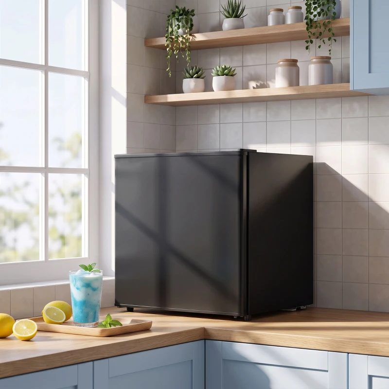 HOMCOM 1.62 Cu Ft Single Door Mini Fridge, Compact Refrigerator with Freezer, Adjustable Thermostat, Black