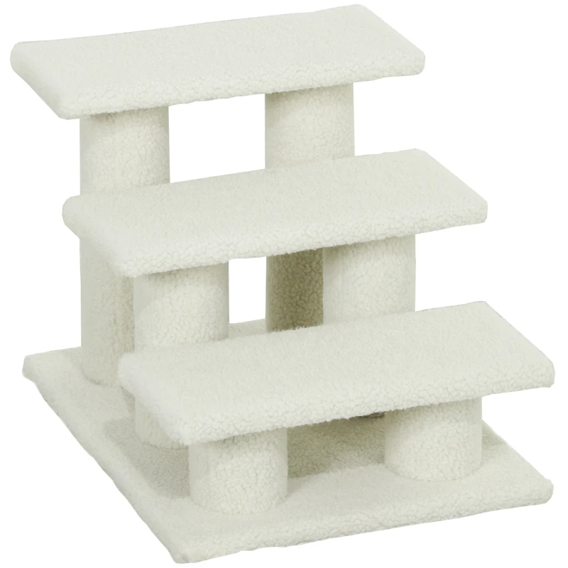 PawHut 18" 3 Tier Pet Stairs Dog Cat Step Scratch Post Furniture, Beige