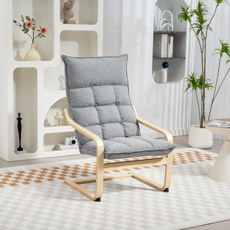 HOMCOM Modern Armchair, Upholstered Accent Chair with Curved Leg and Arm, Leisure Lounge Chair for Living Room, Light Grey