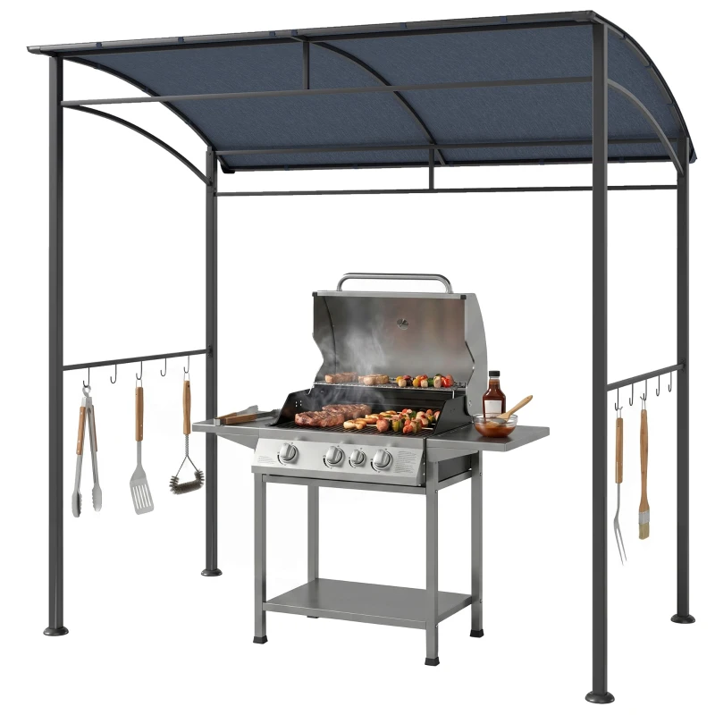 Outsunny 7' x 5' BBQ Grill Gazebo Tent, Garden Grill Canopy with Steel Frame and Hooks, Outdoor Sun Shade, Grey
