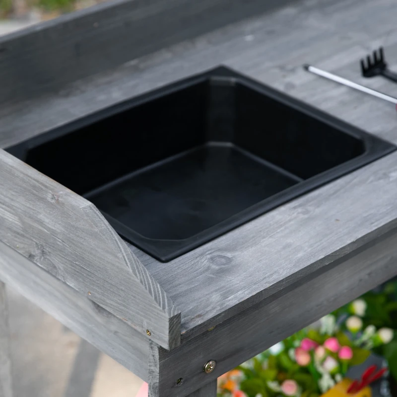 Outsunny 36'' Wooden Potting Bench Work Table with 2 Removable Wheels, Sink, Drawer & Large Storage Spaces, Gray