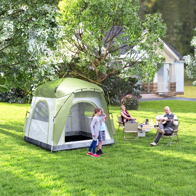 Outsunny Instant Automatic Camping Dome Tent Portable with 4 Doors and 4 Windows for 3 Person, Green