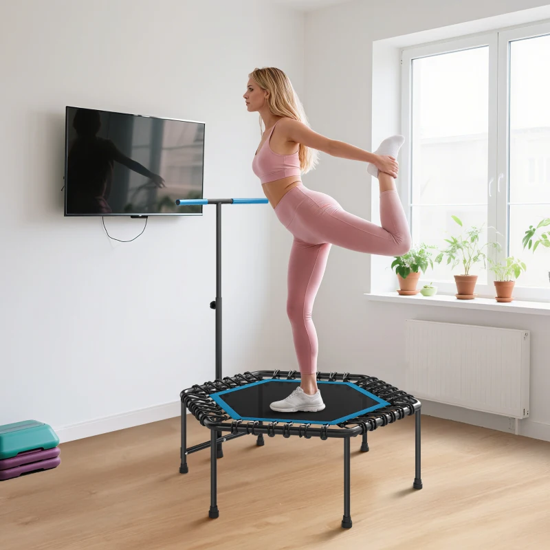 Soozier 45" Rebounder Trampoline for Adults, Quiet Bungee Rebounder with LED Lights and Adjustable Handle, Blue