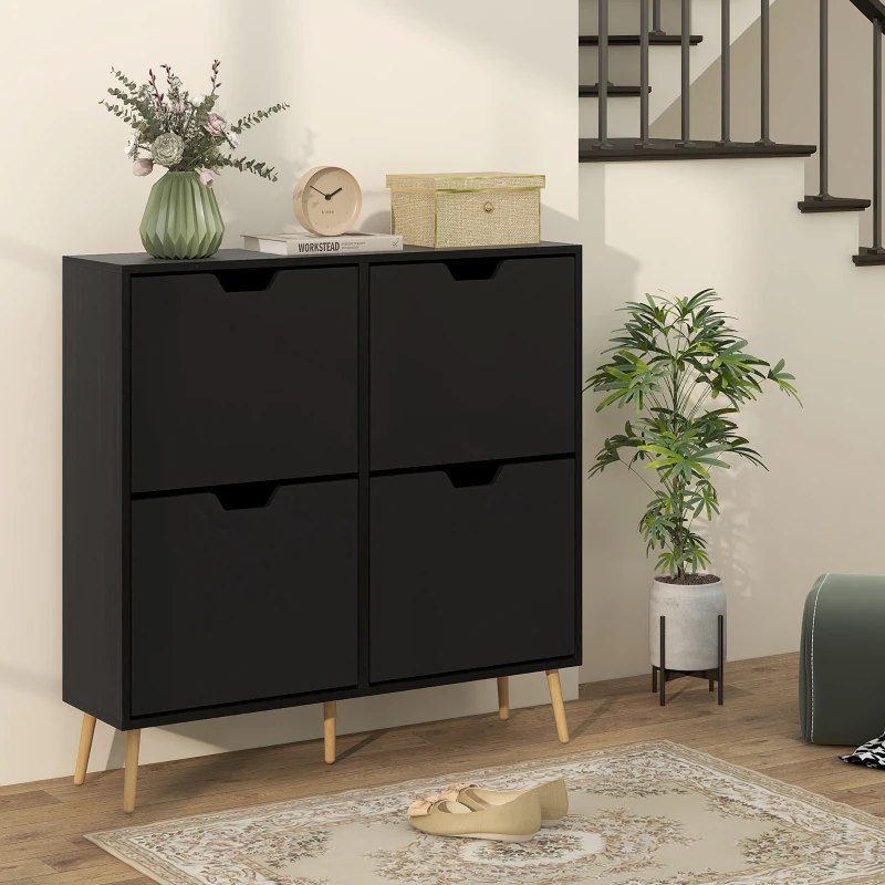 HOMCOM Shoe Storage Cabinet with 4 Flip Drawers and Adjustable Shelf, Shoe Cabinet for 8-16 Pairs of Shoes, Black