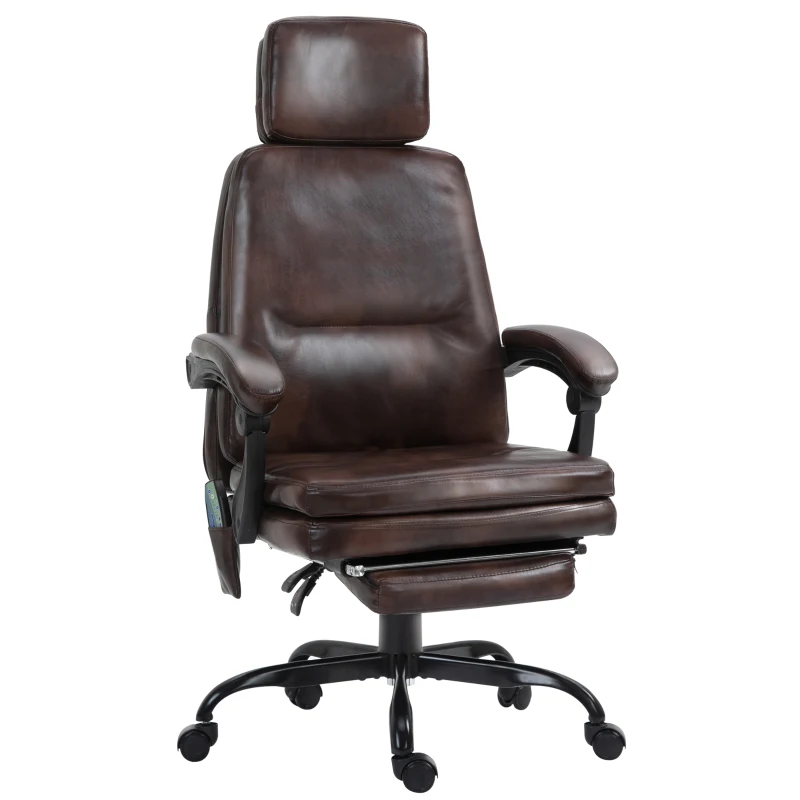 Vinsetto High-Back 6-Point Vibration Massaging Office Chair with 5 Modes, Headrest, Padded Seat, Wheels, Retractable Footrest, Brown