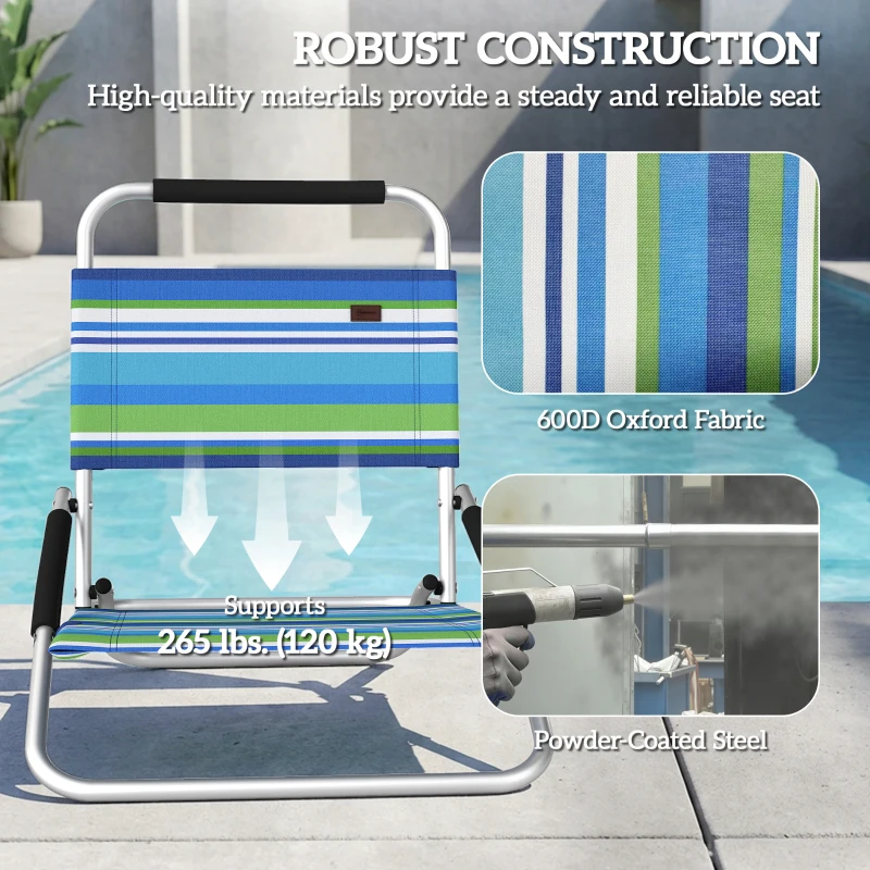 Outsunny Beach Chair Set of 2, Folding Backpack Beach Chairs, Outdoor Lounge Chair with Hidden Pocket for Patio, Pool