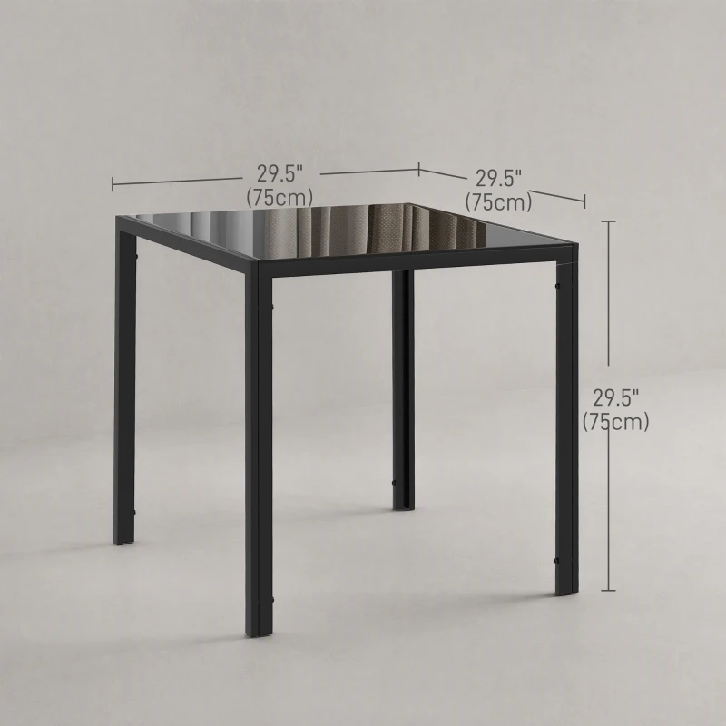 HOMCOM Square Kitchen Table for 2-4 People, Dining Table with Glass Top and Steel Legs for Dining Room, Black
