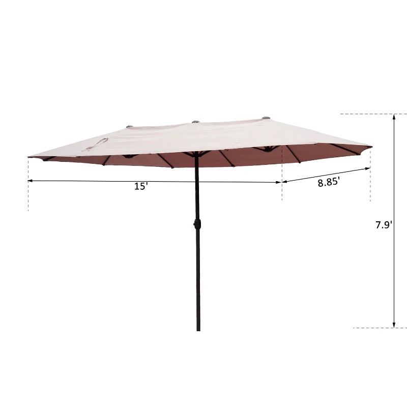 Outsunny Patio Umbrella 15' Outdoor with Twin Canopy Sunshade