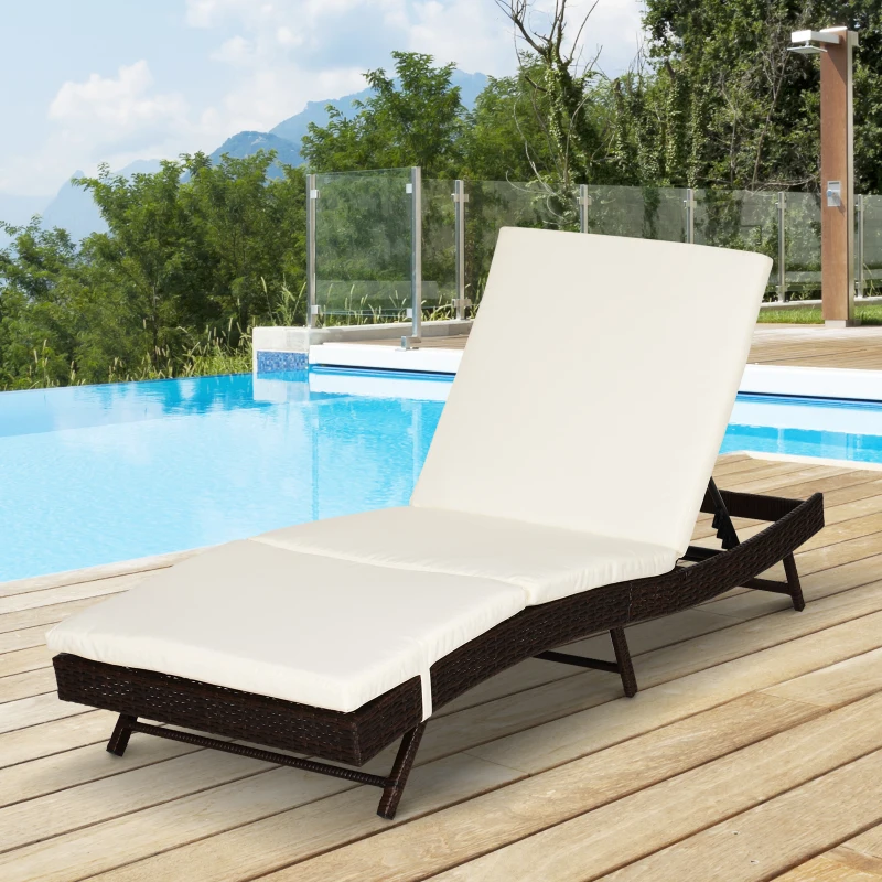 Outsunny Patio Chaise Lounge, Pool Chair with 5 Position Adjustable Backrest & Cushion, Outdoor PE Rattan Wicker Sun Tanning Seat
