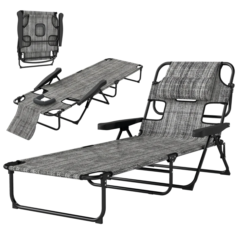 Outsunny Folding Lounge Chair w/ Reclining Back, Mixed Grey