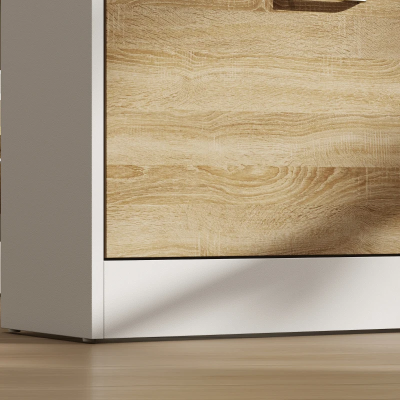 HOMCOM Shoe Cabinet, Slim Shoe Organizer Cabinet with 2 Flip Drawers, Adjustable Shelves, Drawer and Glass Top