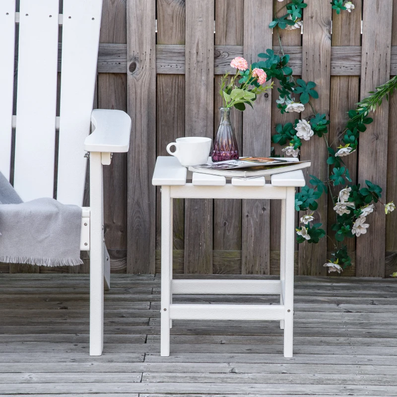 Outsunny Patio Side Table, 15" Square Outdoor End Table, HDPE Plastic Tea Table for Adirondack Chair, Backyard or Lawn, White
