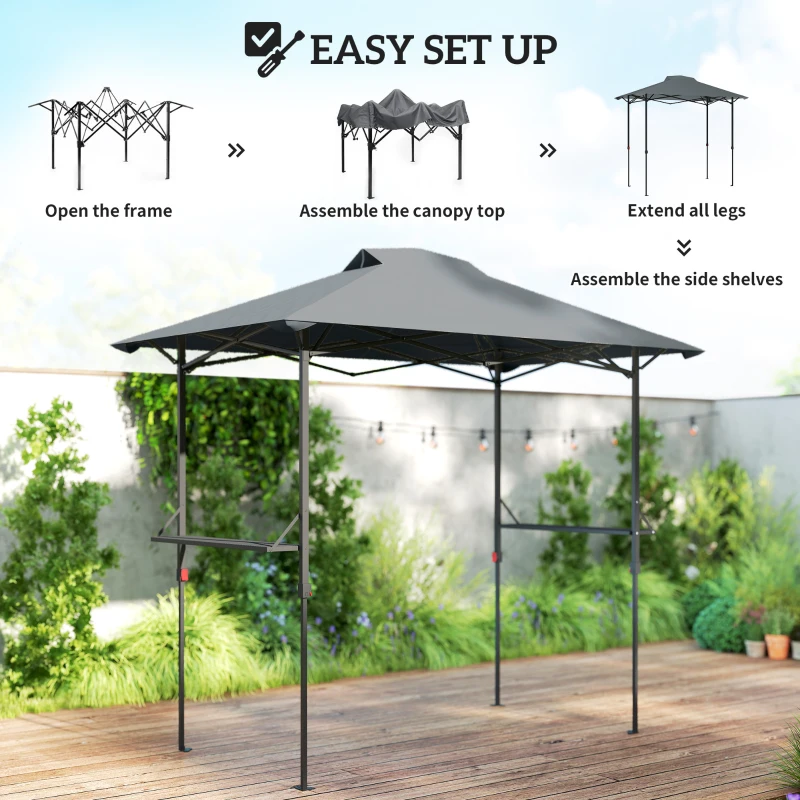 Outsunny 5 x 8.5 ft Pop Up Grill Gazebo with 2 Shelves, UPF 50+ Outdoor Instant Canopy Portable Shelter with Carry Bag, Dark Grey
