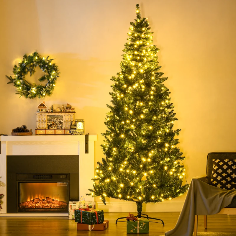 HOMCOM 7.5ft Tall Pre-lit Pine Artificial Christmas Tree with Realistic Branches, 450 Warm White LED Lights and 1146 Tips
