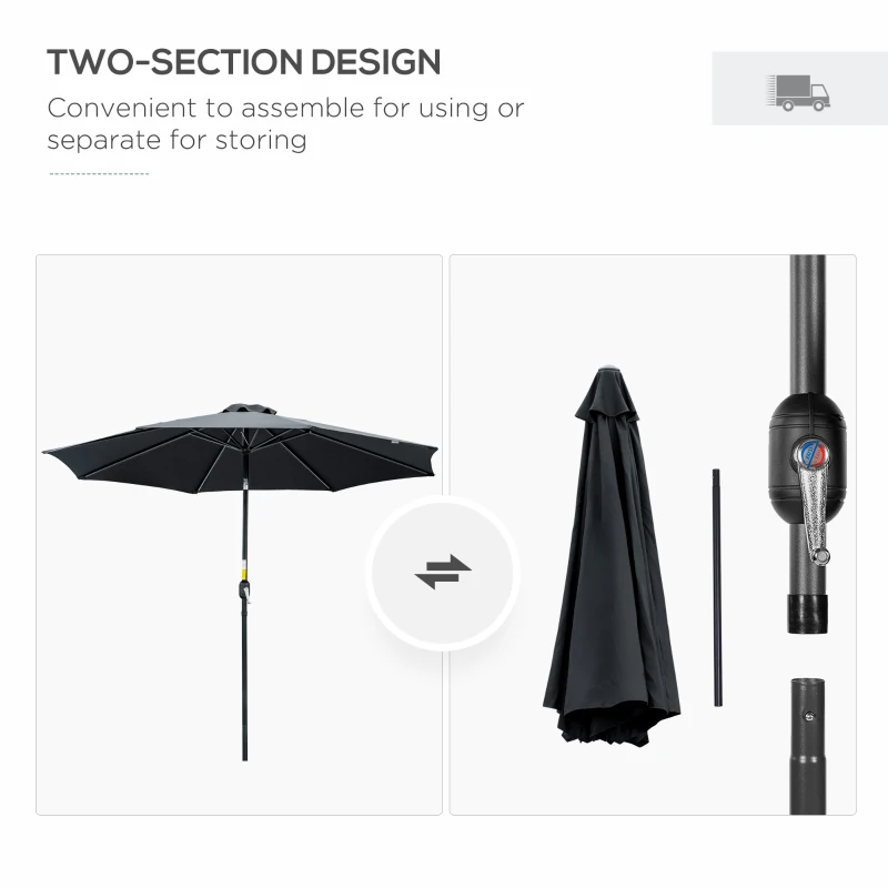 Outsunny 10' x 8' Round Market Umbrella, Patio Umbrella with Crank Handle and Tilt, Outdoor Parasol for Garden, Black