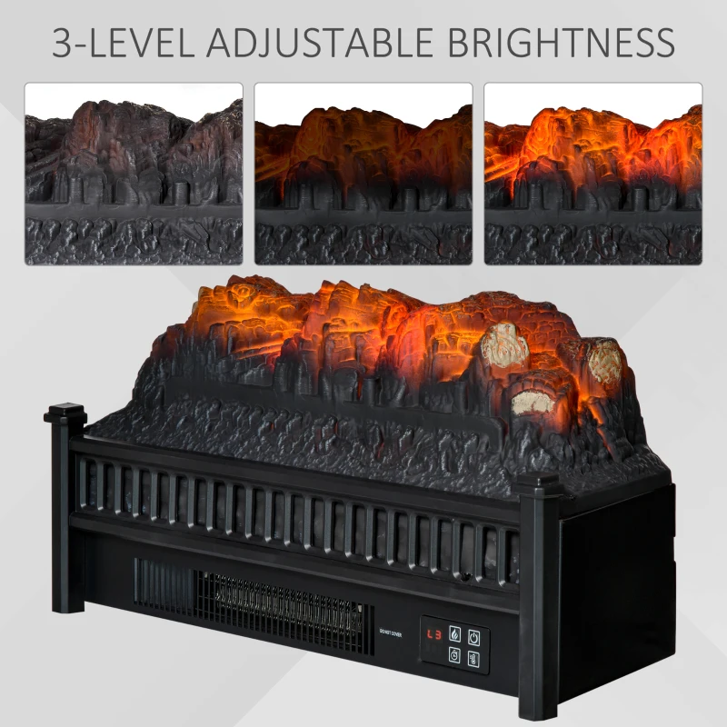 HOMCOM 23" Electric Fireplace Logs with Realistic Ember Bed, Fireplace Heater Insert with Remote Control, Timer, 1400W, Black
